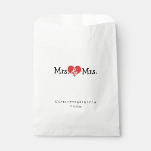 Mrs and Mrs Red Heart Wedding Personalized Favor Bag