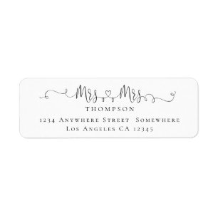 Mrs and Mrs Ring Heart Script Return Name Address Label