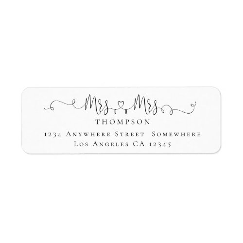 Mrs and Mrs Ring Heart Script Return Name Address Label