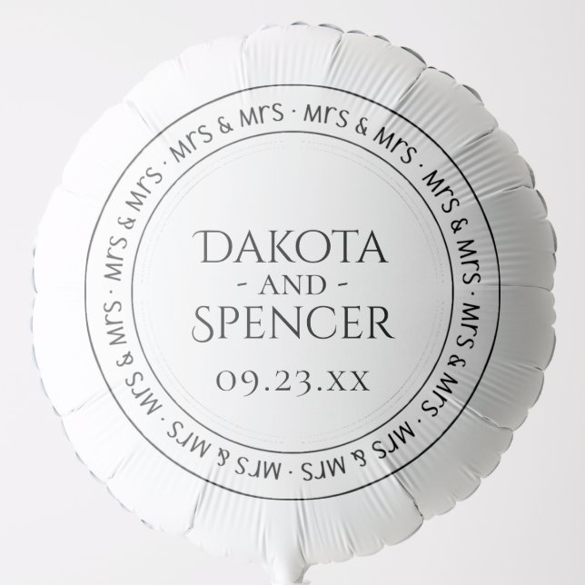 Mrs and Mrs Simple Modern Black White Wedding Balloon (Front)