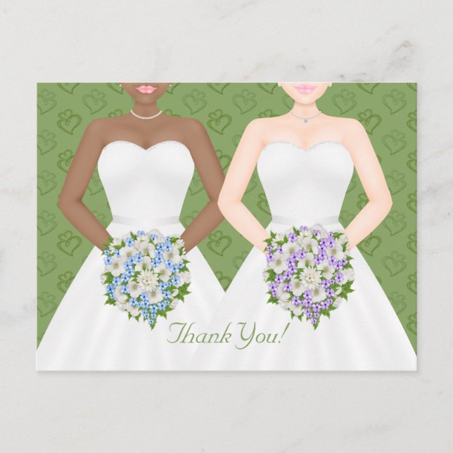Mrs and Mrs Two Brides Lesbian Wedding Thank You Postcard (Front)
