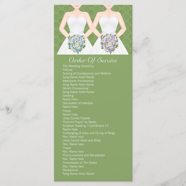 Mrs and Mrs Two Brides Wedding Service Order Program (Front)
