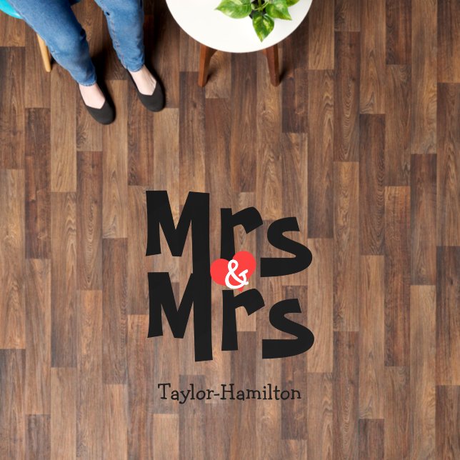 Mrs and Mrs Wedding Black White Personalized Floor Decals (Floor)