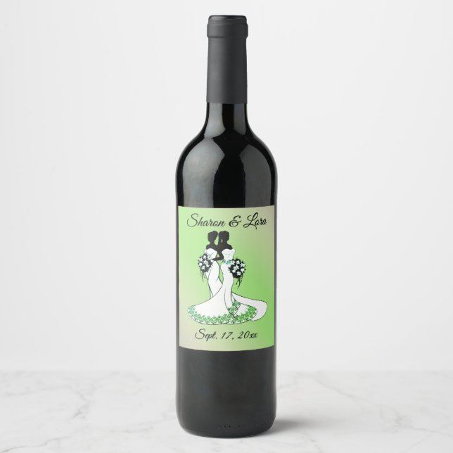 Mrs. and Mrs. Wedding Personalized Green Wine Label (Front)