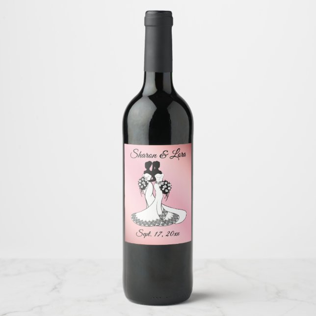 Mrs. and Mrs. Wedding Personalized Pink Wine Label (Front)