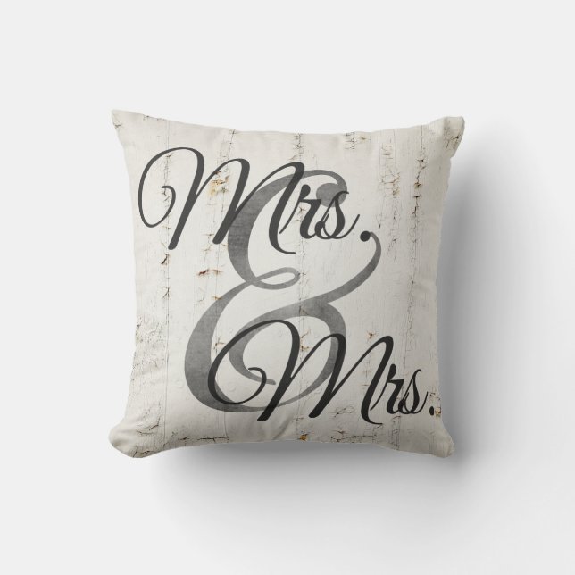 Mrs and Mrs Wood lesbian Wedding Personalized Throw Pillow (Front)