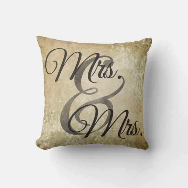 Mrs and Mrs Worn lesbian Wedding Personalized Throw Pillow (Front)