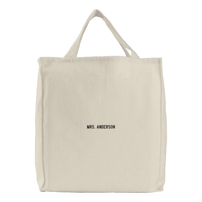 Mrs. Anderson Chic Personalized Canvas Embroidered Tote Bag (Front)