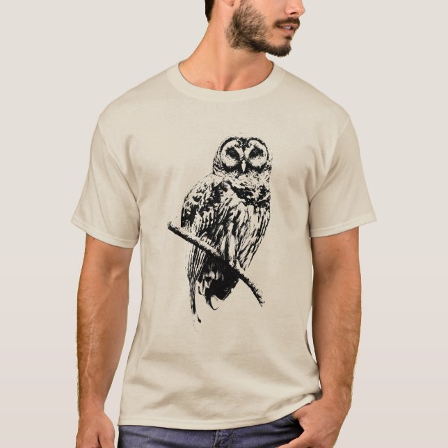 Mrs Barred Owl - Black ink on Light Shirt (Front)