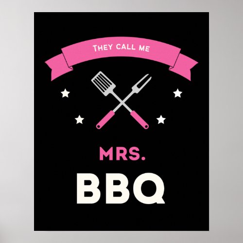 Mrs BBQ fr Zuhause mit Grillbesteck mehrfarbig P Poster