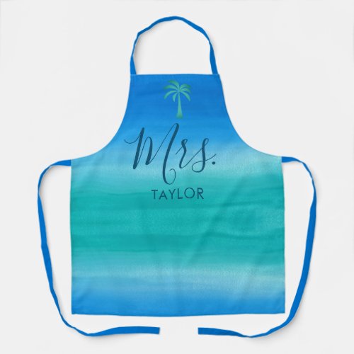 Mrs Beach Ombre Ocean Blue Green Wedding Gift Apron