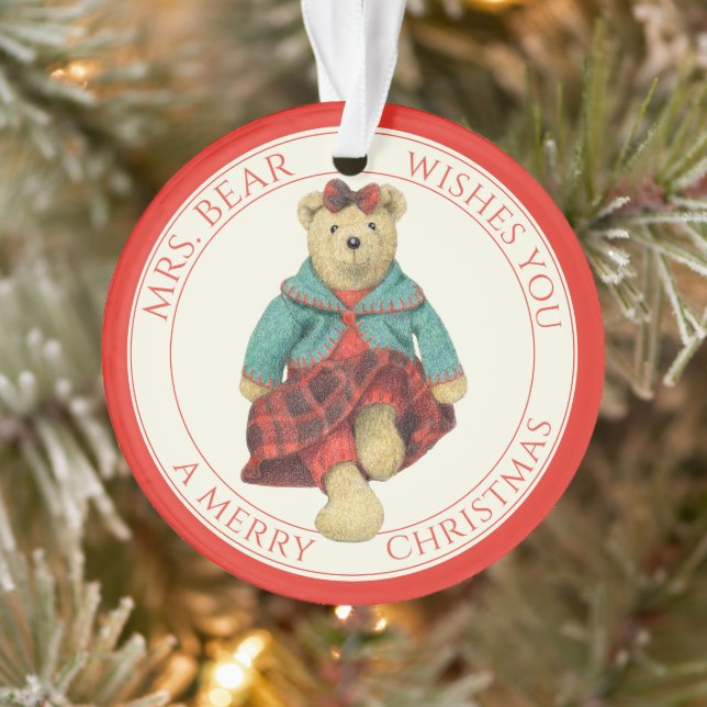 MRS. BEAR Acrylic Circle Ornament + Text (Tree)