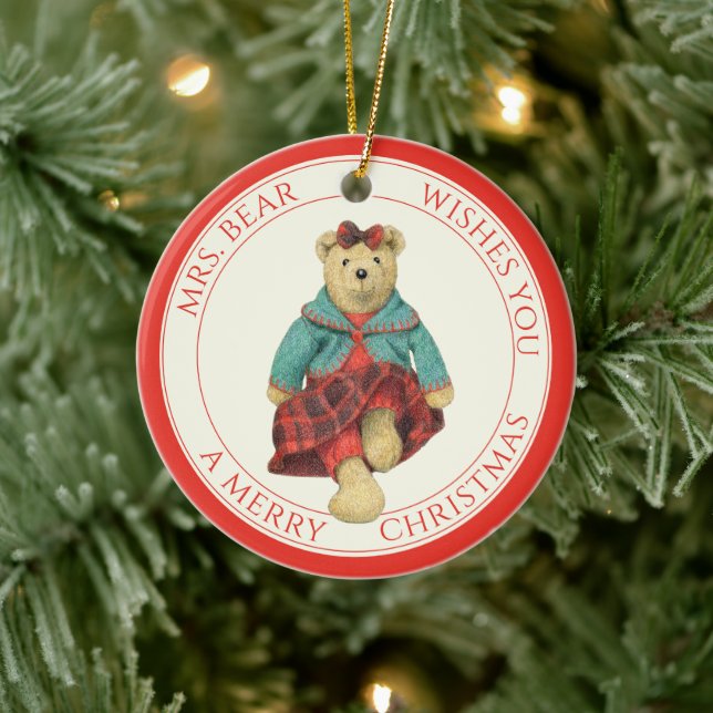MRS. BEAR Ceramic Circle Ornament + Text (Tree)