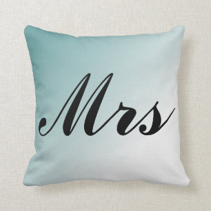 Mrs. Beautiful Blue and White Gradient Mr and Mrs Throw Pillow
