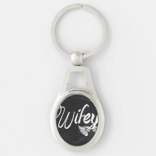 Mrs Biker honeymoon chalkboard wifey Keychain