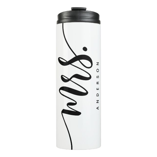 Mrs Black And White Newlywed Bride Personalized Thermal Tumbler (Front)
