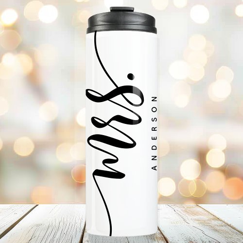 Mrs Black And White Newlywed Bride Personalized Thermal Tumbler