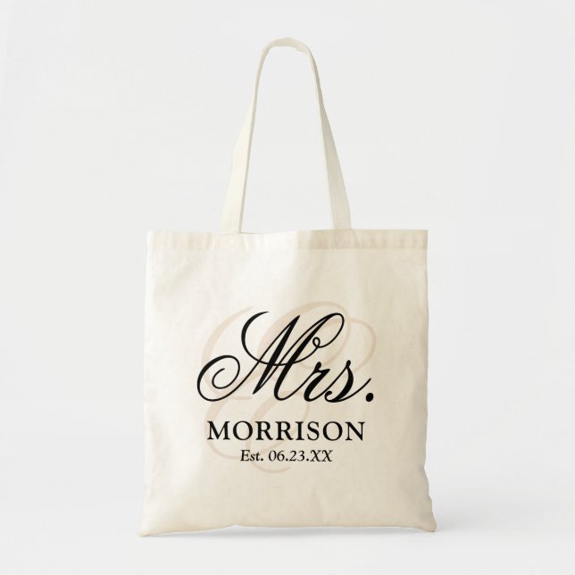 Mrs Black Elegant Minimalist Newlyweds Tote Bag (Front)