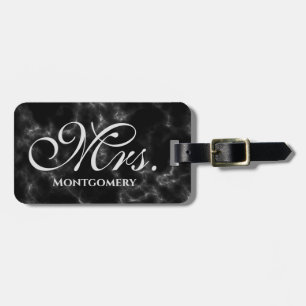 Mrs. Black Marble Script Monogrammed Name Luggage Tag