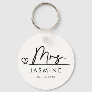 Mrs Black Modern Script Custom Wedding Monogram Keychain