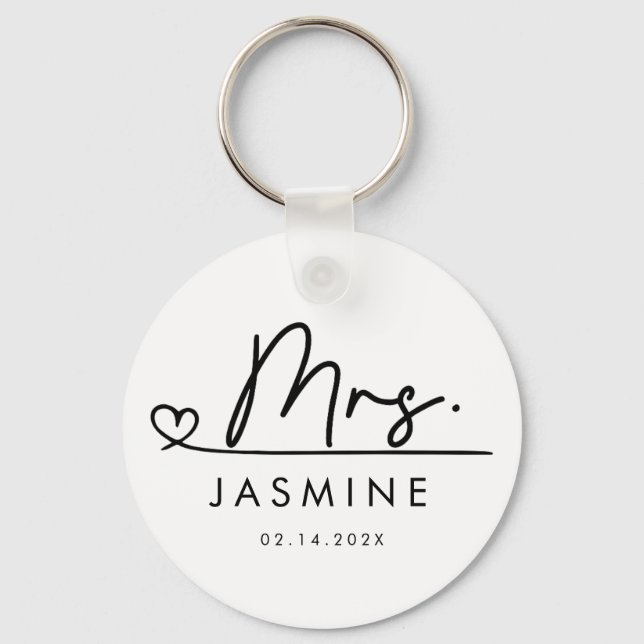 Mrs Black Modern Script Custom Wedding Monogram  Keychain (Front)