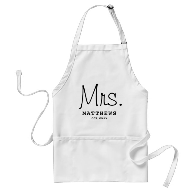 Mrs Black Modern Script Custom Wedding Newlywed    Adult Apron (Front)