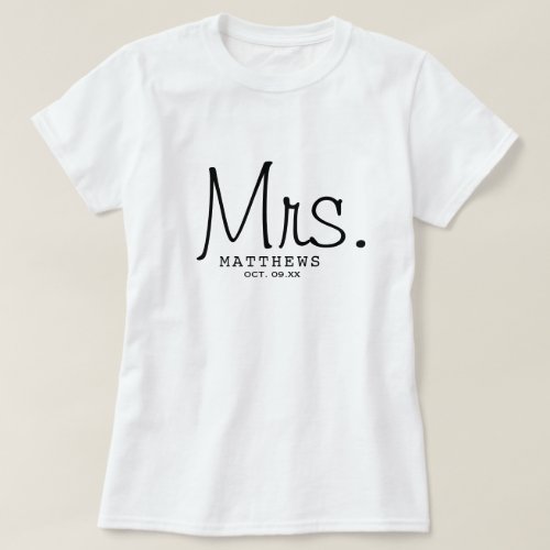 Mrs Black Modern Script Custom Wedding Newlywed    T_Shirt