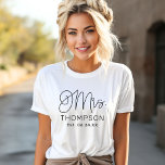 Mrs Black Modern Script Custom Wedding Newlywed T-Shirt<br><div class="desc">Modern and casual chic black calligraphy script "Mrs." women's wedding tee shirt features custom text that can be personalized with the bride's new married last name and wedding date / date established. Perfect for the newly wed to wear at the honeymoon and beyond!</div>