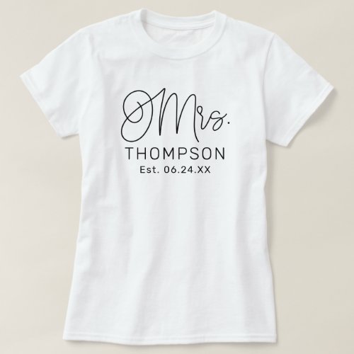 Mrs Black Modern Script Custom Wedding Newlywed T-Shirt
