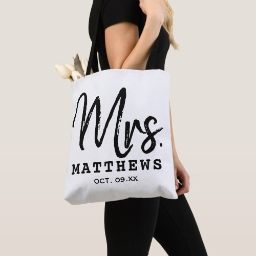 Mrs Black Modern Script Custom Wedding Newlywed    Tote Bag
