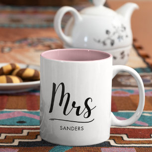 Mrs Black Modern Script Custom Wedding Two-Tone Coffee Mug