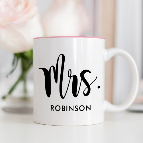 Mrs Black Modern Script Custom Wedding Two-Tone Coffee Mug
