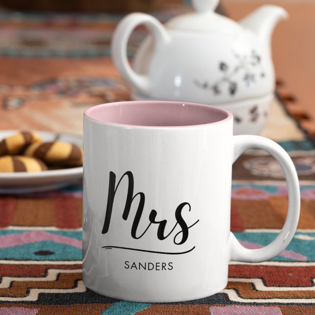 Mrs Black Modern Script Custom Wedding Two-Tone Coffee Mug (Creator Uploaded)