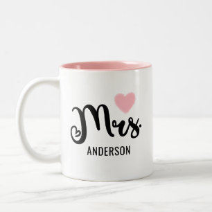 Mrs Black Modern Script Pink Heart Custom Wedding Two-Tone Coffee Mug