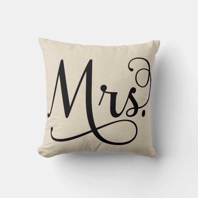 Mrs. | Black script Throw Pillow (Front)