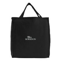 Mrs. black & white custom script name elegant chic embroidered tote bag