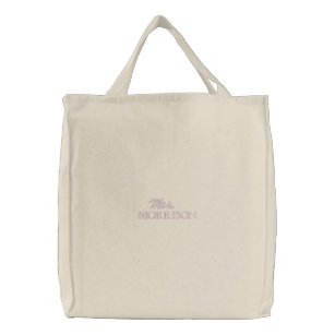 Mrs. blush pink custom script name elegant chic  embroidered tote bag