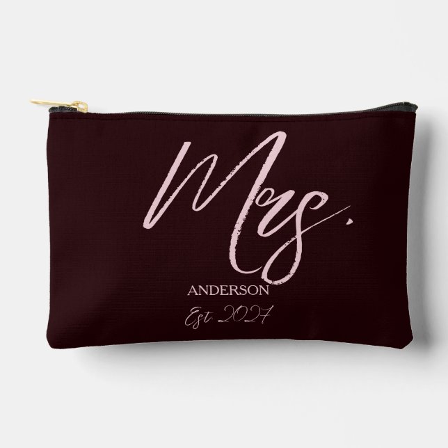 Mrs Bride Elegant Newlywed Personalized Accessory Pouch (Front)
