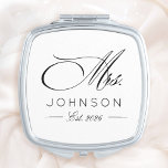 Mrs Bride Elegant Newlywed Personalized Compact Mirror<br><div class="desc">Celebrate the newlywed with our Mrs. Bride Elegant Newlywed Personalized Compact Mirror,  featuring beautiful calligraphy in a chic black and white design. This fancy yet minimalist compact mirror is the perfect gift for the bride,  combining elegance and practicality for her special day and beyond!</div>