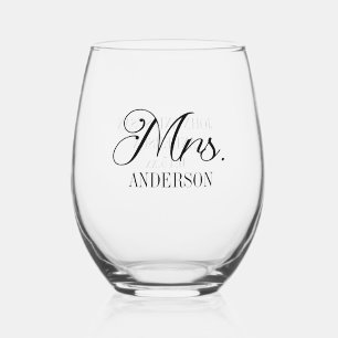 Mrs. Bride Groom Wedding Reception Customized Stemless Wine Glass