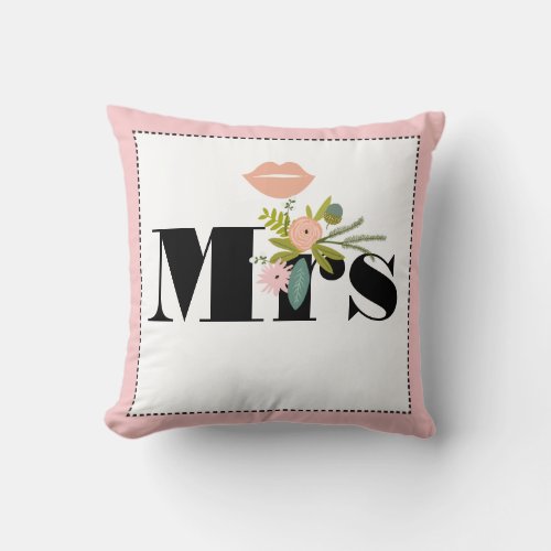 Mrs Bride Peachy Pink Lips Flora and Fauna Pillow