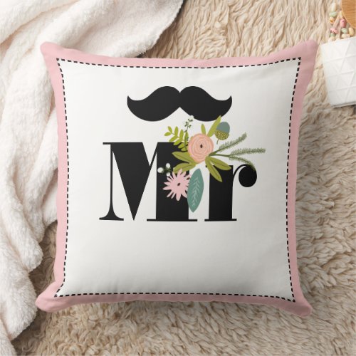 Mrs Bride Peachy Pink Lips Flora and Fauna Pillow