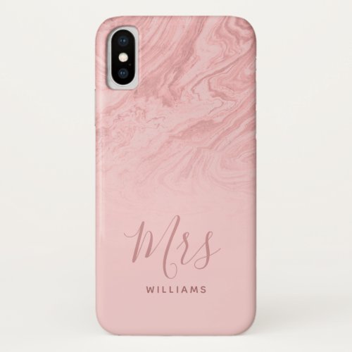 Mrs Bride Personalized Pink Marble Swirl iPhone X Case