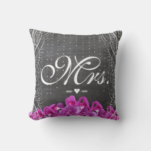 Mrs Bride Radiant Purple Sweet Pea Wedding Throw Pillow