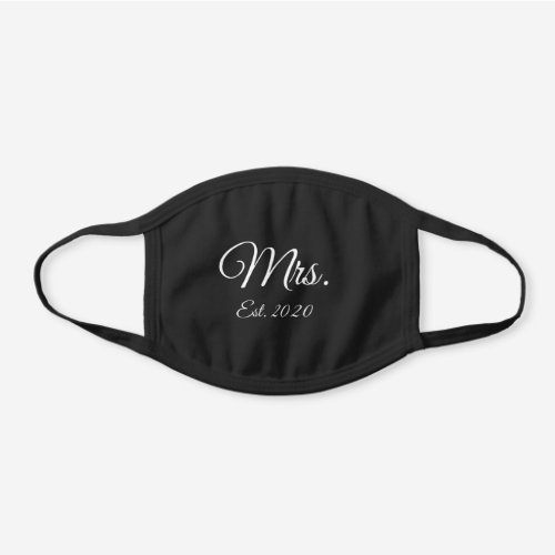 Mrs Bride Wedding Black Cotton Face Mask