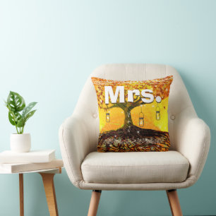 Mrs. Bride's Mason Jar Fall Colors Romantic Tree Throw Pillow