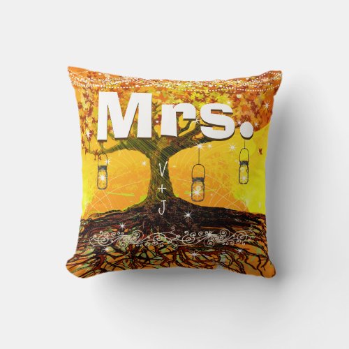 Mrs Brides Mason Jar Fall Colors Romantic Tree Throw Pillow