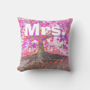 Mrs. Bride's Mason Jar Pink Purple Romantic Tree Throw Pillow