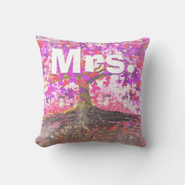 Mrs. Bride's Mason Jar Pink Purple Romantic Tree Throw Pillow (Front)