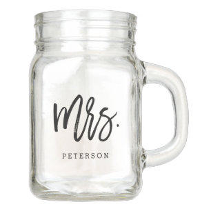 Mrs Brushed Calligraphy Personalized Couple Gift Mason Jar